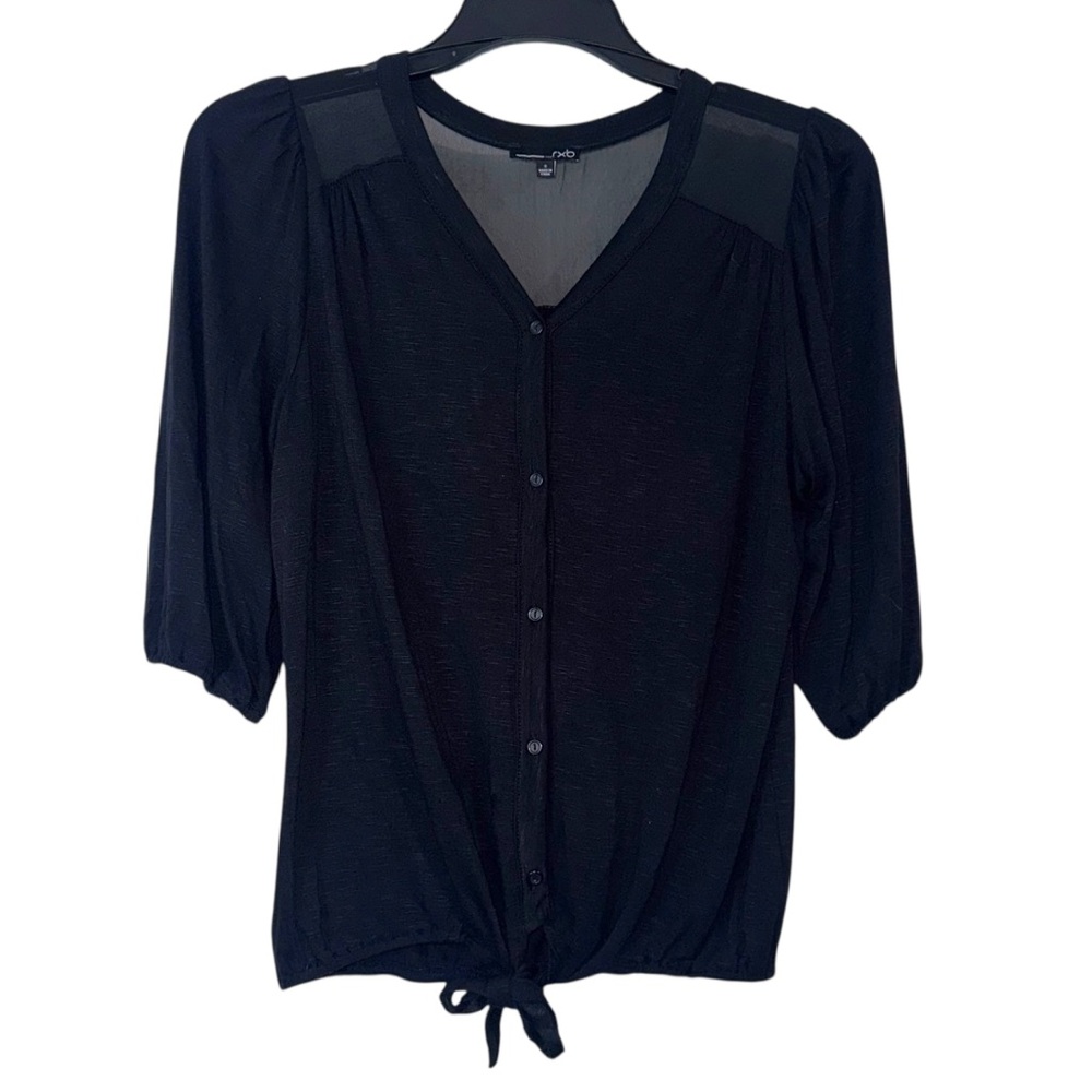RXB Women’s Front Tie Black Tee Button Blouse Size Small